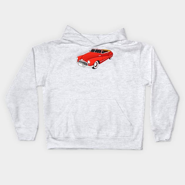 Classic red 1948 automobile Kids Hoodie by Cartoons of fun